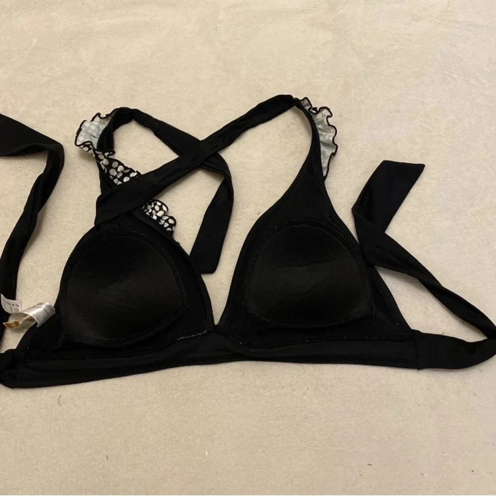 Beach Couture Black and White Polka Dot Halter Bikini Top